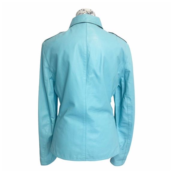 Source Unknown Women’s Aqua Leather Jacket - Picture 7 of 11